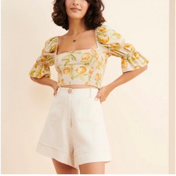 Urban Outfitters Orange Floral Puff Sleeve Crop Top - Picture 1 of 5